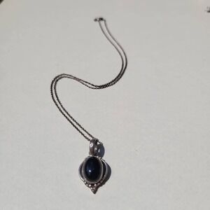 Vintage Necklace 925 Sterling Silver Black  Onyx Gothic Pendant